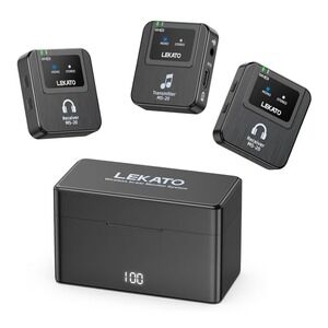 LEKATO MS-20 Wireless In-Ear Monitor System 2.4GHz 1 Transmit 2 Receive Black